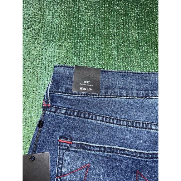 True Religion Ricky Relaxed Straight Dark Indigo Blaster Mens 36 Denim Jeans NEW - Picture 9 of 11